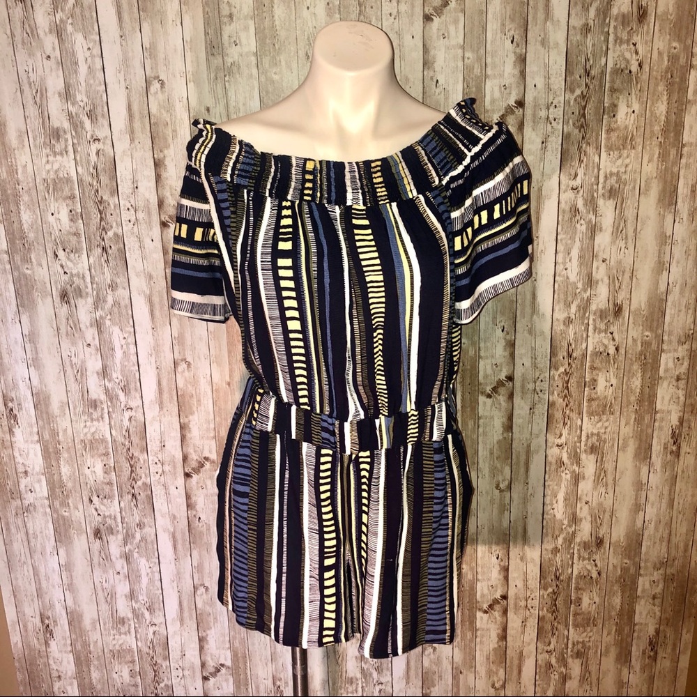 NWT Loft lounge blue/yellow striped romper M